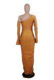Orange Fashion Sexy adult Bell sleeve Long Sleeves one shoulder collar Step Skirt Ankle-Length Pa