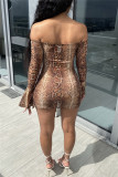colour Fashion Sexy Print Draw String Backless Bateau Neck Printed Dress