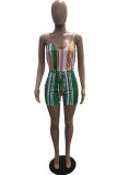 Green Sexy Fashion zipper Print Patchwork Sleeveless Slip Rompers