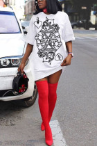 White Fashion adult Ma'am Street Cap Sleeve Half Sleeves O neck Step Skirt skirt Print Dresses