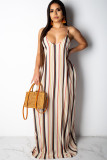 Navy Blue Casual Off The Shoulder Sleeveless Slip Swagger Floor-Length Print Patchwork
