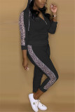 Black Fashion Casual Patchwork Patchwork Hooded Collar Long Sleeve Two Pieces