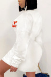 White Sexy Print POLO collar Wrapped Skirt Dresses