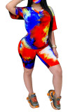 Orange Fashion Casual adult Patchwork Print Tie Dye Two Piece Suits Straight Short Sleeve Two Pieces