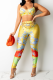 Orange Sexy Print Patchwork Spaghetti Strap Sleeveless Two Pieces