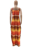 Red Fashion Sexy Print Backless Spaghetti Strap Long Dress