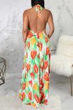 Green Sexy Print Patchwork Spaghetti Strap Printed Dress Dresses