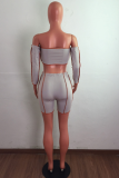 Grey Street Solid Bandage Strapless Long Sleeve Two Pieces