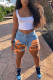 Orange White Black Light Blue Denim Zipper Fly Mid Solid Hole pencil Capris Bottoms