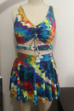 Colour Sexy Print Hollowed Out Patchwork Frenulum V Neck A Line Plus Size Swimwear