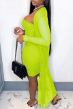 Yellow Fashion Sexy Solid Long Sleeve Two Pieces