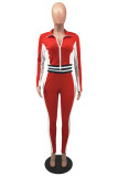 Blue Casual Sportswear Patchwork Basic Zipper Collar Long Sleeve Two Pieces
