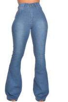 Dark Blue Denim Zipper Fly Mid Solid washing Boot Cut Pants Bottoms