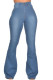 Dark Blue Denim Zipper Fly Mid Solid washing Boot Cut Pants Bottoms