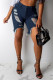 Blue Fashion Casual Solid Ripped High Waist Regular Jeans