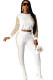 White knit Sexy Patchwork Two Piece Suits Solid Straight Long Sleeve 