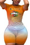 Black Fashion Casual adult Letter Patchwork Print Two Piece Suits Lips Print pencil Short Sleeve Two Pieces