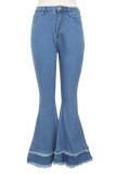 Blue Sexy Solid Ripped High Waist Boot Cut Denim