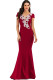 Red Sexy Cap Sleeve Short Sleeves V Neck Step Skirt Floor-Length Solid Print