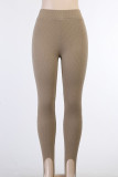 Khaki Sportswear Solid Patchwork Regular High Waist Pencil Bottoms