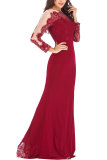Blue Fashion Long Sleeves O neck Slim Dress Floor-Length Patchwork 