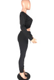 Green venetian Fashion Active adult Ma'am Solid Two Piece Suits Straight Long Sleeve Two Pieces