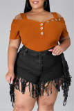 Rose Red Fashion Casual Solid Tassel Plus Size Jeans