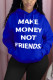 Blue hooded Long Sleeve Print Tops