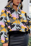Multicolor Fashion Casual Print Basic Mandarin Collar Outerwear