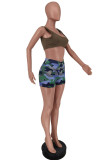 Camouflage Casual Sportswear Camouflage Print Vests U Neck Sleeveless Two Pieces