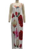 White Sexy Print Patchwork Spaghetti Strap Straight Dresses