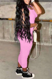 Pink Fashion Casual Solid Basic O Neck Vest Dress