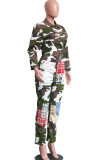Camouflage Casual Print Long Sleeve Turndown Collar