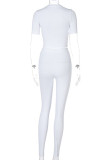 White Casual Solid Patchwork O Neck Long Sleeve Two Pieces