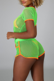 White Sexy Solid Patchwork O Neck Short Sleeve Two Pieces