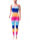 colour Sexy Print Striped Coloured drawing Milk. Sleeveless O Neck Jumpsuits
