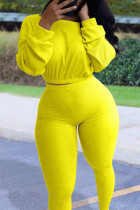 Yellow Active Europe and America Street Solid Skinny Long Sleeve Two Pieces