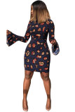 As Show Sexy Fashion Long Sleeves Turtleneck Pencil Dress Knee-Length Print Print Dresses
