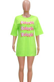 Black Fashion Casual adult Black Green Pink Cap Sleeve Short Sleeves O neck Step Skirt Mini Print Patchwork Character Dresses