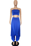 Blue Fashion Sexy adult Ma'am Solid Two Piece Suits Harlan pants Sleeveless Two Pieces