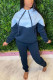 Blue Casual Solid Patchwork Hooded Collar Long Sleeve Two Pieces