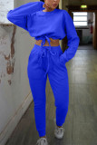 Pink Work Daily Solid Patchwork O Neck Long Sleeve Two Pieces