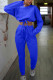 Blue Work Daily Solid Patchwork O Neck Long Sleeve Two Pieces