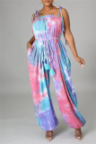 Brown Sexy Casual Print Tie Dye Strap Design Spaghetti Strap Regular Jumpsuits