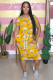 Yellow Fashion adult Street White Black Grey Orange Yellow Black Green cartoon Multi-color Cap Sleeve Short Sleeves O neck A-Line Mid-Calf Print Patchwork Ombre bandage Colouring Dresses