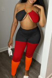 Orange Green Sexy Solid Hollowed Out Two Pieces