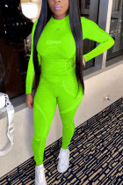 Fluorescent green Fashion Casual adult Ma'am Print Two Piece Suits pencil Long Sleeve Two Pieces