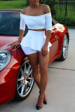 White Sexy Solid Patchwork Off the Shoulder Half Sleeve Two Pieces