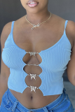 White Sexy Print Hollowed Out Spaghetti Strap Tops