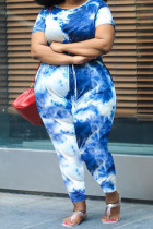 Blue Street O Neck Print Solid Tie Dye Plus Size